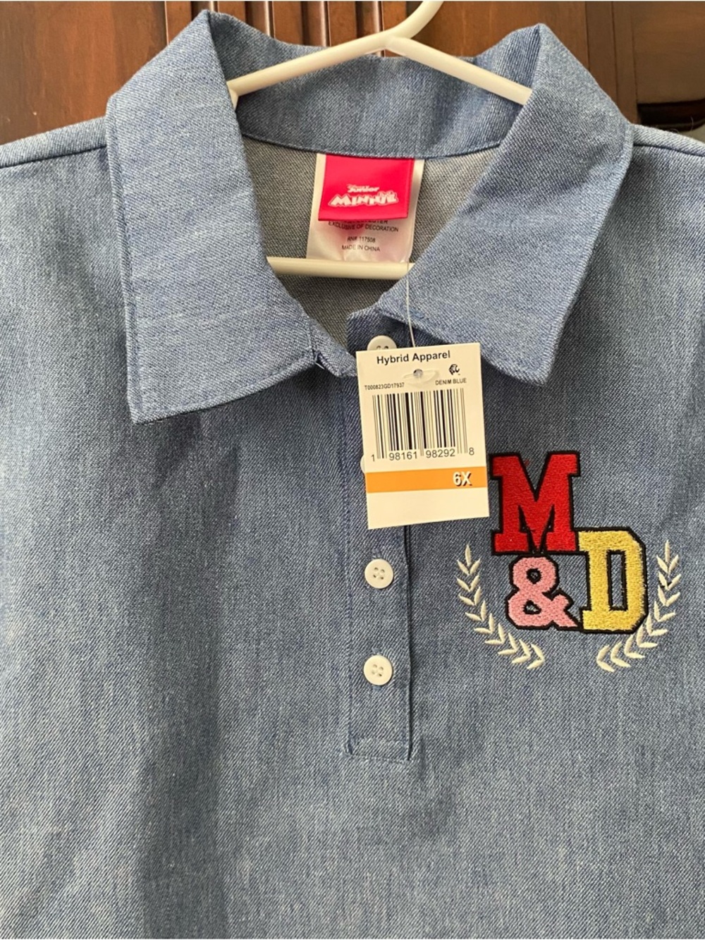 Disney Junior Minnie Mouse Dress Girls 6X Denim Chambray Appliqué Daisy Duck NEW - Picture 2 of 5